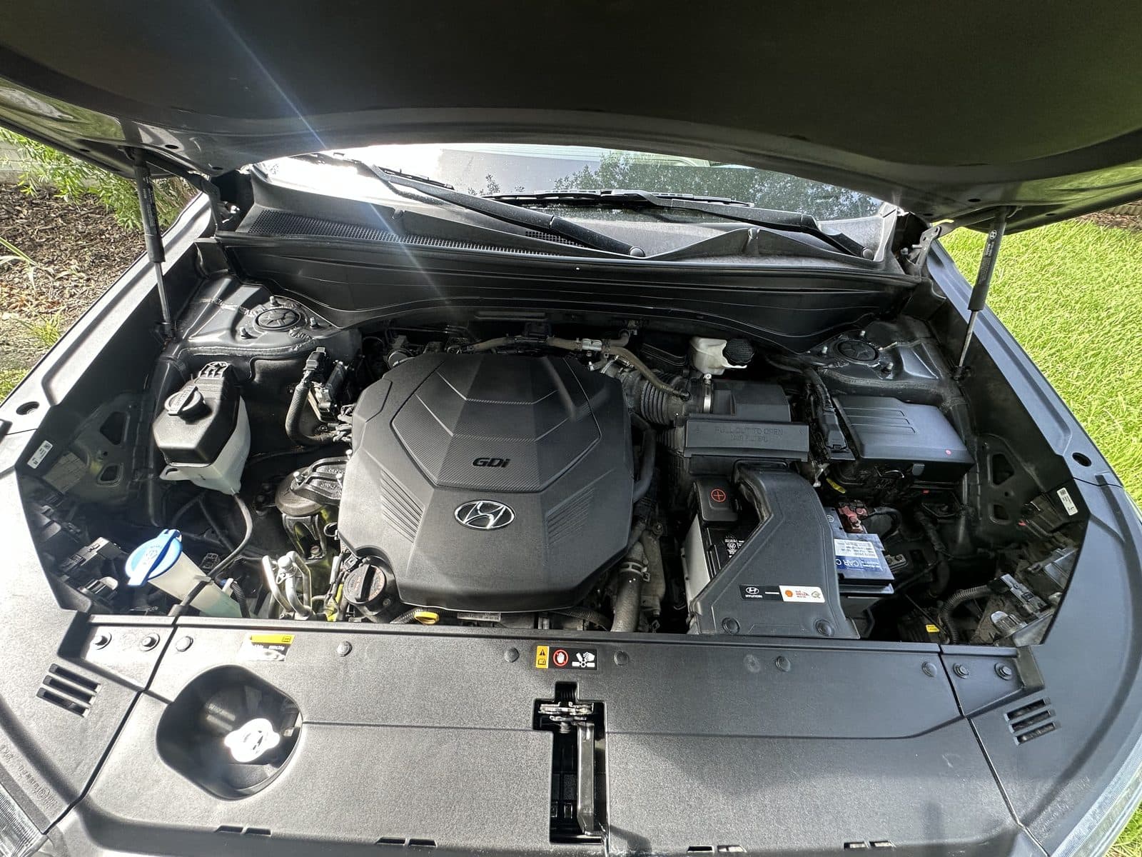 Engine bay cleaning on a Hyundai Palisade in Houston TX | Fresh Path Mobile Detailing